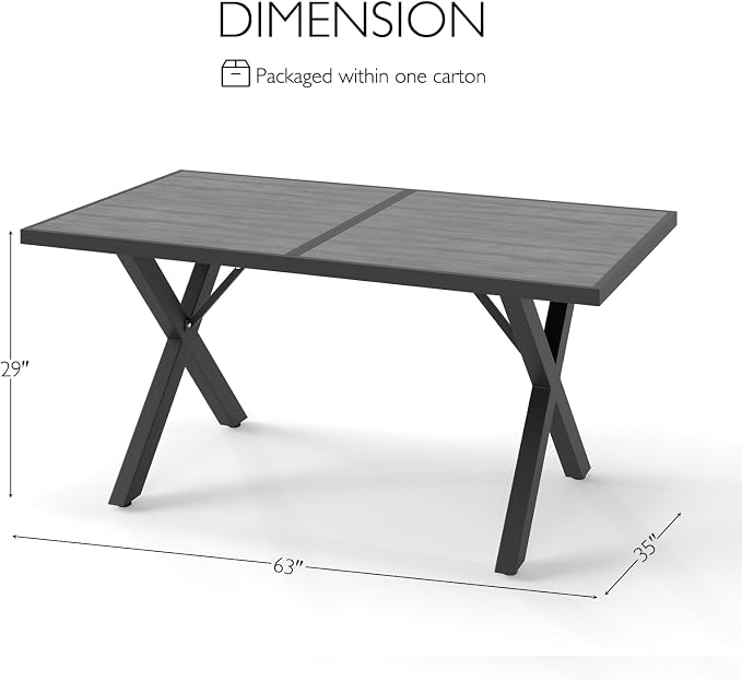 7 Pieces Outdoor Dinning Set Featuring 1 Aluminum Table and 6 Iron Alloy Ratten Chairs Waterproof and Rust-Proof Courtyard Style Table Garden Balcony Poolside, Black 7 Pcs
