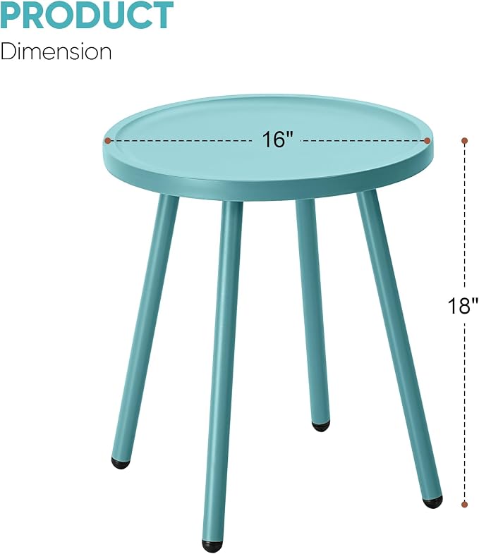 Werph Outdoor Side Table, Small Table with 4 Legs, Blue Patio Side Tables for Outside, Small Side Tables, Round End Table for Porch and Balcony, Pool Side Table for Indoor & Outdoor