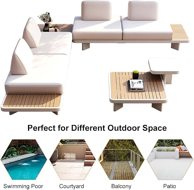 homary Modular Patio Sofa Set — Weather-Resistant Outdoor Conversation Set with Cushions, Configurable Design for Decks, Gardens, and Poolside, White, Without Umbrella