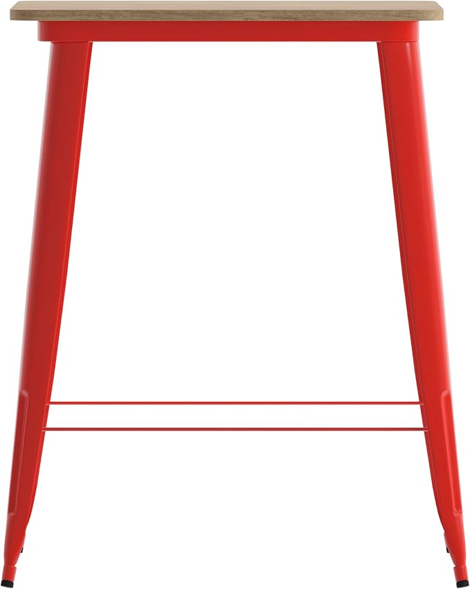 BizChair Commercial Outdoor Dining Table Bar Height, All Weather Poly Resin Top with Steel Base, 31.5" Square, Brown/Red