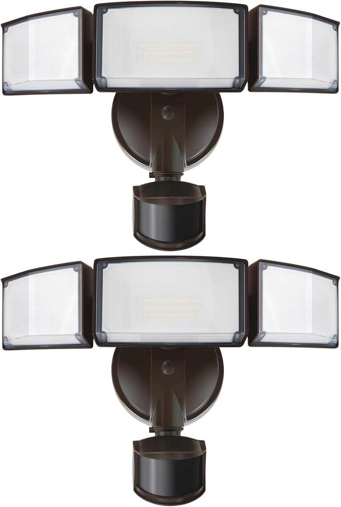 LUTEC 2 Pack 72W 7500LM LED Security Lights Motion Sensor Light Outdoor, 5000K Daylight, IP65 Waterproof, Dusk to Dawn, 3-Head Motion Detected Flood Light for Garage, Yard, Porch(Brown)