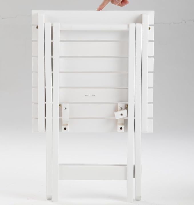 Outdoor Small Table Square Folding Wooden Patio Side Table Furniture Table for Adirondack Chair, Balcony, Porch, No Assembly Required, White