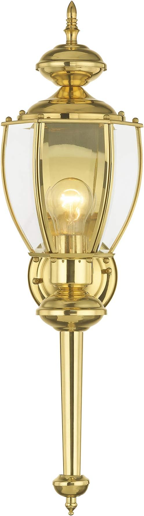Livex Lighting 2112-02 Outdoor Wall Lantern, Polished Brass | Clear Beveled Glass Shades