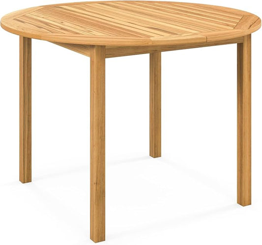SlickBlue Round Patio Dining Table for 4, Acacia Wood, Indoor and Outdoor Use