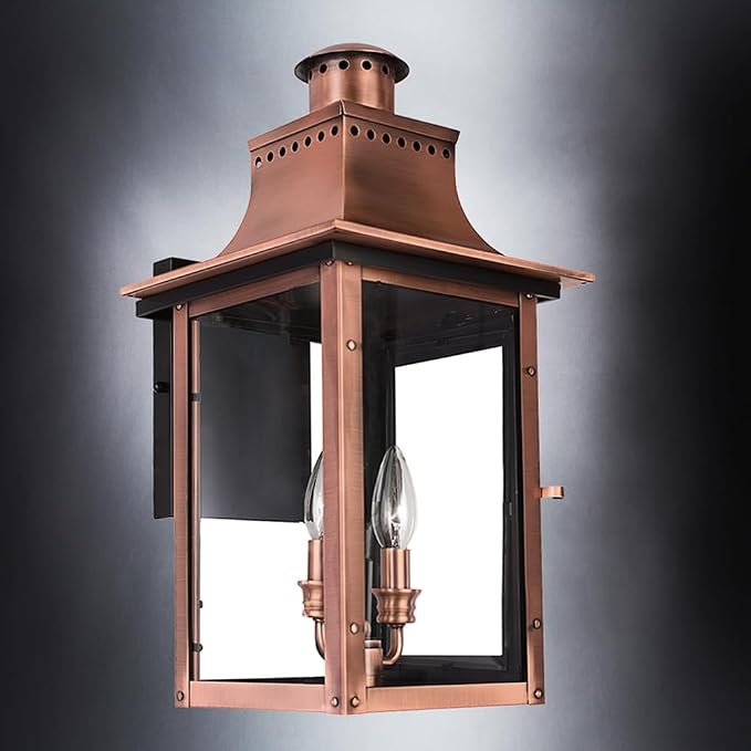 Luxury Antique Outdoor Wall Light, Medium Size: 19" H x 10" W, with French Country Style Elements, Rustic Copper Finish, UQL1412, Longview Collection