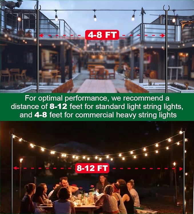 10ft String Light Pole for Soil Lawn, Light Pole for Outdoor String Light, Perfect for Garden, Backyard, and Patio Lighting Stand for Parties, Wedding - Matte Black Finish - 1 Pack