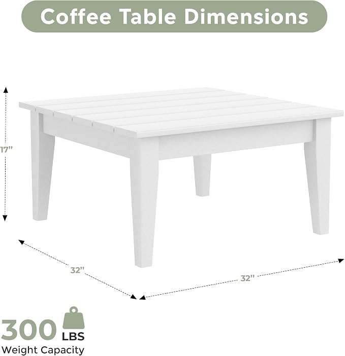 WestinTrends Ashore Outdoor Coffee Table, 32 Inch All Weather Poly Lumber Adirondack Patio Coffee Table Square Low Table, White