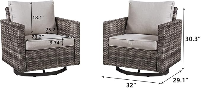 HUMMUH Patio Swivel Chairs Set of 2,PE Wicker Outdoor Rocker Chairs Bistro Set Porch Balcony Furniture with Cushions