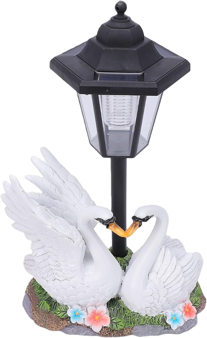 Solar Swan Lantern Outdoor Resin Garden Statue | with Solar Powered Warm Light and Stable Base for Patio Lawn Pathway Decor