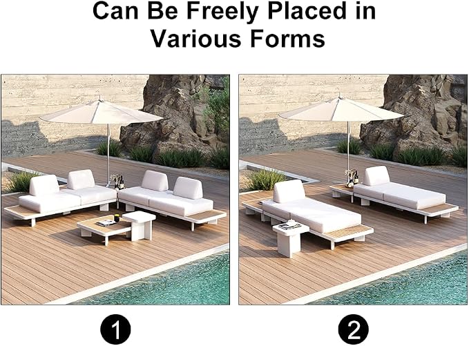 homary Modular Patio Sofa Set — Weather-Resistant Outdoor Conversation Set with Cushions, Configurable Design for Decks, Gardens, and Poolside, White, Without Umbrella