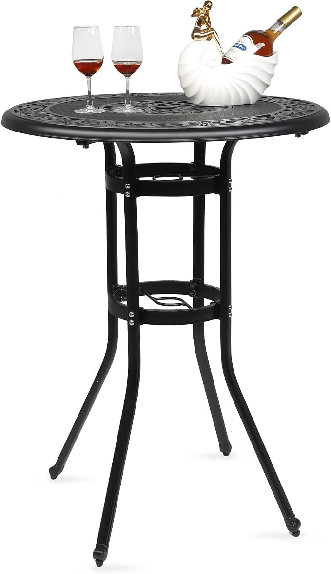 Vasitelan 32" Cast Aluminum Patio Bar Table, 41" Height High Top Outdoor Table, Pub Height Bistro Round Table for Paito Lawn Garden