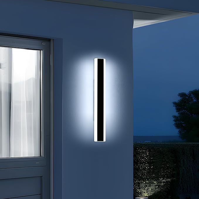 23.6inch Modern Outdoor Wall Light, Black Linear Long LED Wall Sconce, 6000K Cold White, 24W, IP65 Waterproof, Exterior Wall Light Fixture Garage Lighting for Porch, Patio, Yard, House, Garden