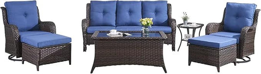 HUMMUH Outdoor Patio Furniture 7 Pieces Furniture Set Wicker Outdoor Sectional Couch with Patio Swivel Glider Chairs,Coffee Side Table,Ottomans for Patio