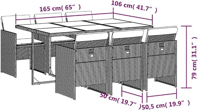 7-Piece Garden Dining Set, PE Rattan Patio Furniture Set with Rectangular Dining Table and 6 High-Back Chairs, Cushions for Backyard and Balcony, Black and Cream