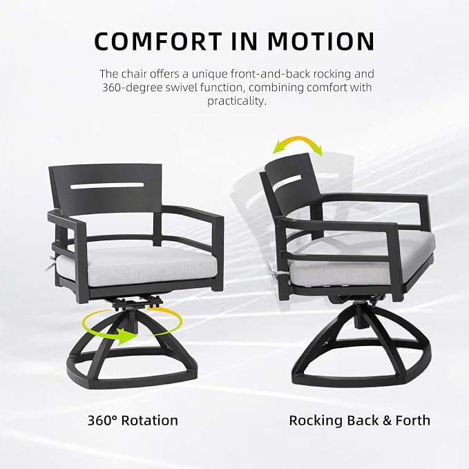 Patio Dining Swivel Chair with Sunbrella Fabric Cushion, 360° Rotation and Aluminum Modern Outdoor Dining Chairs, Garden (2PCS Swivel Chairs)