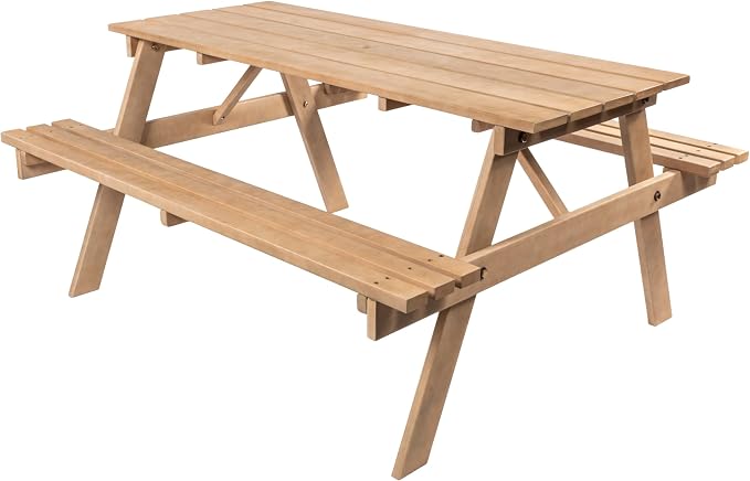 JONATHAN Y Shoreham 55.18" Eucalyptus Wood Outdoor Picnic Table with Benches for Patio, Rectangular Dining Set with 2" Umbrella Hole, Heavy Duty 700 lbs Capacity, Light Teak BNH200B-NEW