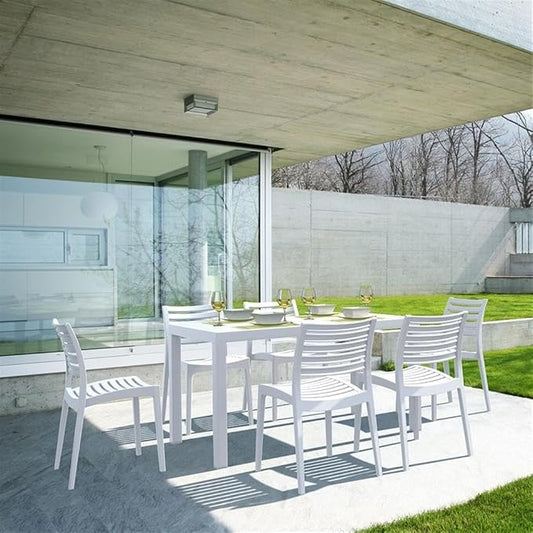 Compamia Ares 7 Piece Patio Dining Set in White, Commercial Grade