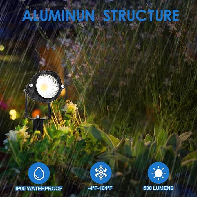 Landscape Lights 5000K,Low Voltage Led Landscape Lighting, 12V AC/DC Waterproof Landscape Spotlights Outdoor with Stake for Tree Flag Spot Light Daylight 10 Pack (Spike Stand)
