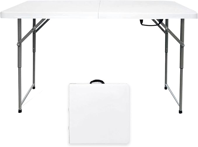 Folding Table 4/6/8 Foot, Foldable Table Adjustable Height Card Table, Indoor Outdoor Small Desk, Portable Plastic Picnic Party Dining Camping Bar Low Tables, Fold in Half Heavy Duty, White