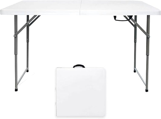 Folding Table 4/6/8 Foot, Foldable Table Adjustable Height Card Table, Indoor Outdoor Small Desk, Portable Plastic Picnic Party Dining Camping Bar Low Tables, Fold in Half Heavy Duty, White