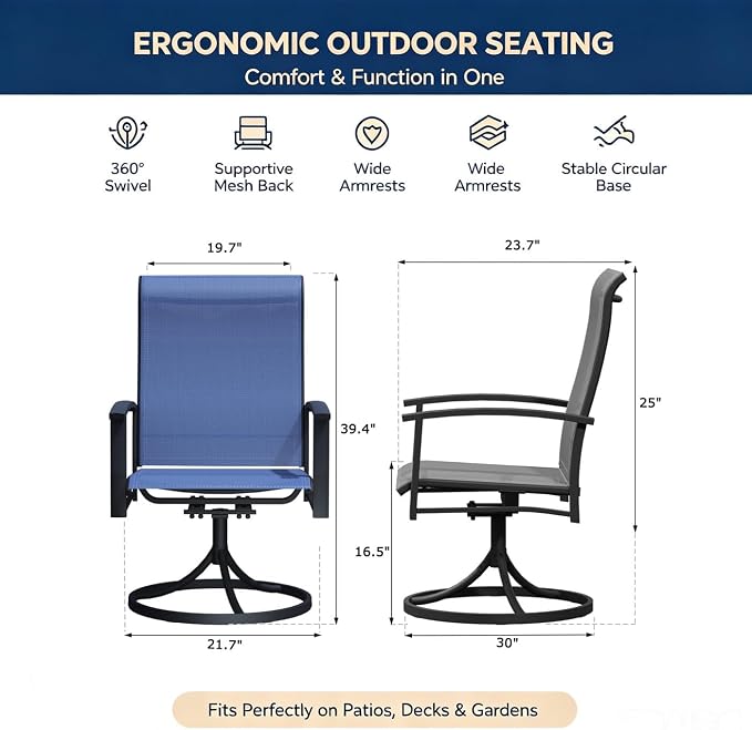 Outdoor Swivel Rocker Dining Chair Set of 8, All Weather Patio Dining Chair with Textilene High Back and Metal Frame, Backyard, Lawn Garden and Deck Porch Patio Furniture Set