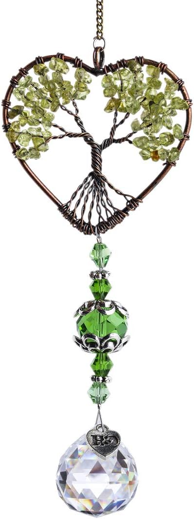 Green Tree of Life Crystal Suncatcher Car Rear View Mirror Charm Decor | Crystal Tree of Life Suncatcher Rainbow Maker Feng Shui Pendant for Car Rear View Mirror Window Garden Home Office Decor
