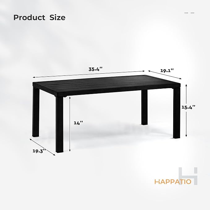 HAPPATIO Aluminum Patio Coffee Table, All-Weather Outdoor Coffee Table for Garden, Deck, Patio Furniture Center Table,Black