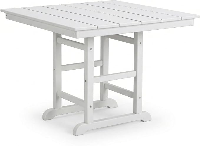 Square Patio Dining Table, White HDPE, 37.8 Inch