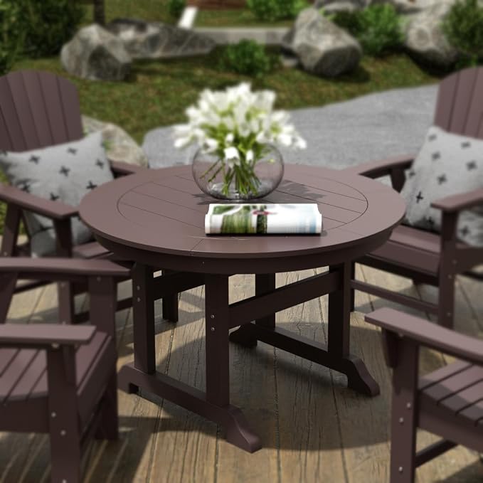 HDPE Laguna 47" Round Dining Table,Dark Brown