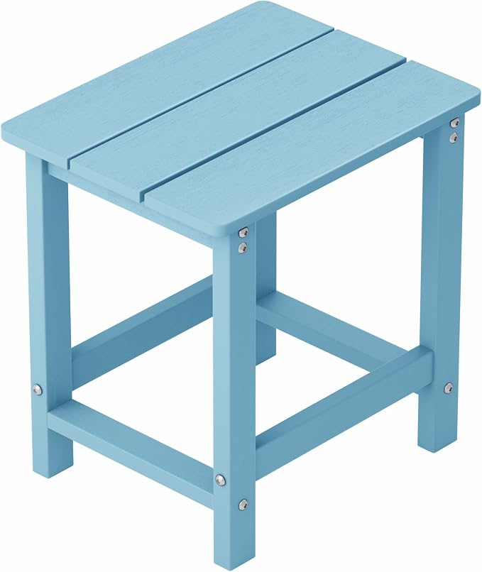 MXIMU Outdoor Side Table for Patio: Heavy-Duty Sturdy Warp Resistant Adirondack Table - Wood Grain Finish Outdoor End Tables - Easy Assembly & Low Maintenance Patio Side Table Blue