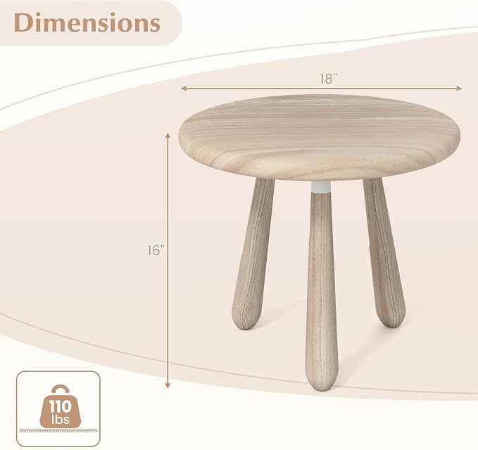 Tangkula Outdoor Mahogany Wood Side Table, 18” Round End Table with Thickened Board & Solid Wood Support Legs, Small Accent Patio Table for Living Room, Porch, Balcony, Natural (2)