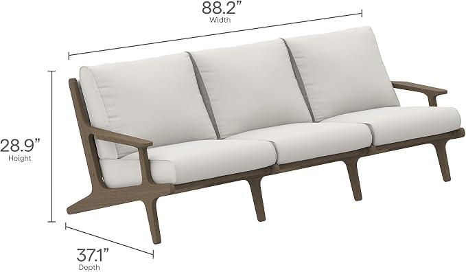 Modway Saratoga 4-Piece Teak Wood Outdoor Furniture Set in Weathered Gray White - Patio Conversation Set with Sofa, 2 Armchairs, and Coffee Table