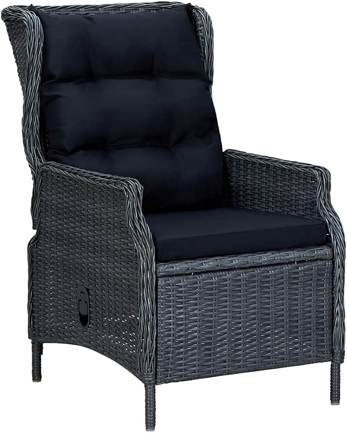 9 Piece Patio Dining Set with Cushions Poly Rattan Dark Gray | Powder-Coated Steel Frame, Solid Wood Tabletop, Adjustable Backrest, Easy to Clean