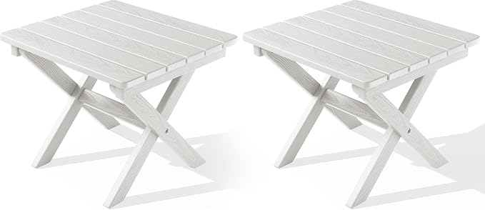 SERWALL Folding Outdoor Side Table Set of 2, Portable Adirondack Side Table, White