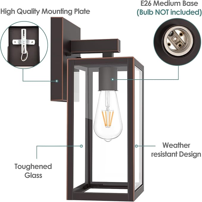 MAXvolador Outdoor Wall Lantern, Large Exterior Waterproof Wall Sconce Light Fixture, Oil Rubbed Bronze Anti-Rust Mount Lights, E26 Porch Patio Lighting | Exterior Waterproof Wall Mount Lamps, Anti-Rust Mount Lights, E26 Socket Porch Patio Lighting fix...
