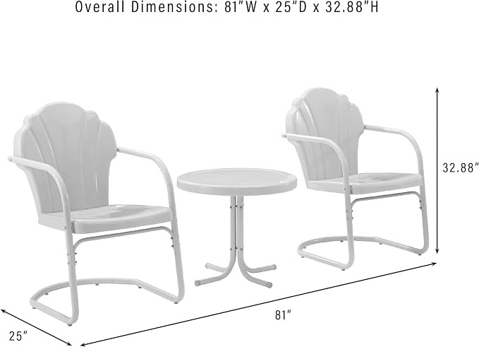 Crosley Furniture Tulip 3-Piece Outdoor Chair and Side Table Set, Vintage Retro Metal Patio Conversation Sets, Lavender Gloss