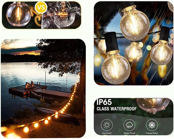 Lampat String Lights, LED 25 Light Bulbs 25Ft G40 Globe String Lights with Bulbs for Indoor/Outdoor Commercial Decor