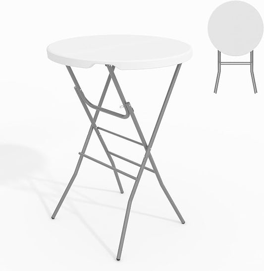 Garvee 32" Folding Cocktail Table, HDPE Round High Top Table with Metal Frame & Locking Legs, Folding Bar Table for Patio Backyard Indoor & Outdoor Events, White