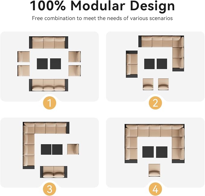 Aoxun Patio Furniture Set, 12 Pcs Outdoor Patio Furniture Sets with 4 in Thicken Cushion and Coffee Table, Widen Armrests Wicker Outdoor Sectional for Backyard and Garden, Beige