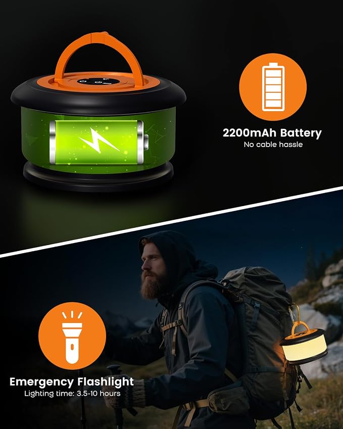 2-Pack Camping String Lights, Retractable 4 in 1 Camp Lights | 32.8FT Rechargeable Fairy Lamp Outdoor Waterproof, RGB Portable Hanging Lantern for Outside Tent Patio Awning RV Essentials