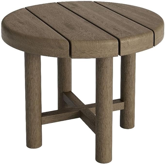Modway Eleni 20-Inch Outdoor Teak Wood Side Table in Weathered Gray Teak – Round Patio End Table with Slatted Top for Patios, Decks, Or Gardens