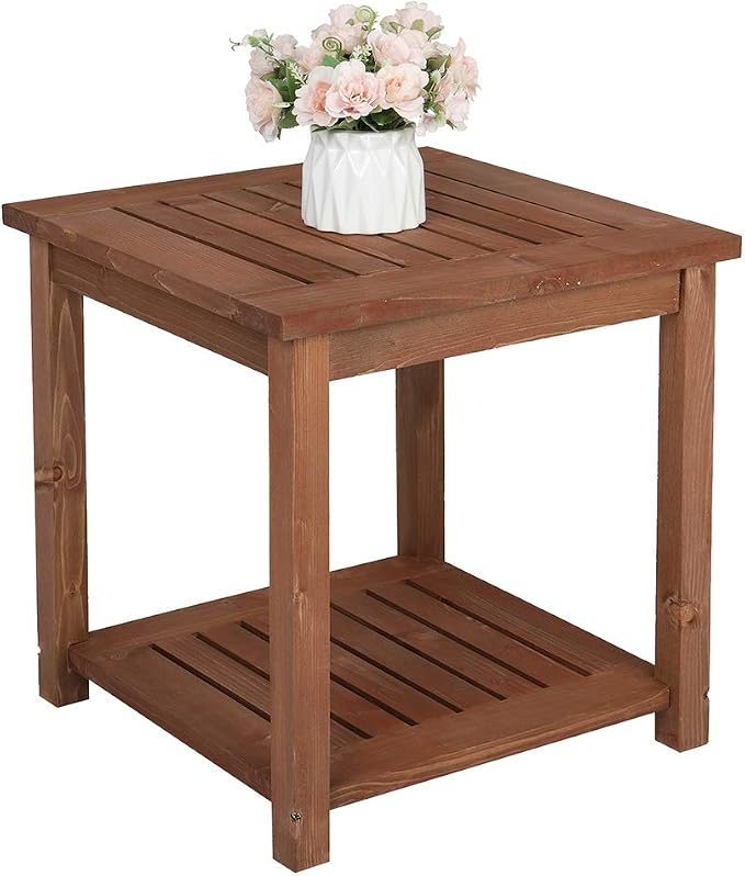 Outdoor Adirondack Side Table Weather Resistant, Patio Rectangular End Table or Patio, Garden, Porch and Indoor, Brown