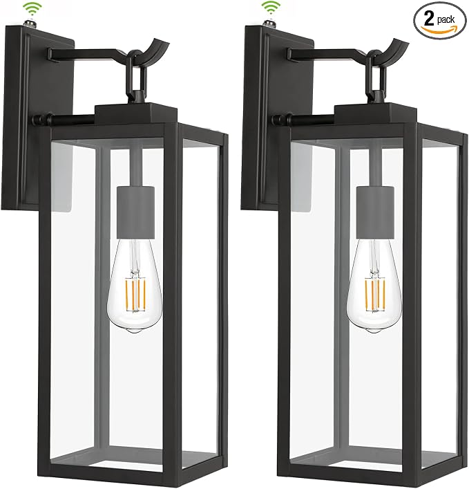 hykolity Large Dusk to Dawn Outdoor Lighting, 18 Inch Outdoor Wall Lights | Waterproof Outdoor Wall Lanterns, Black Exterior Wall Sconce Fixture, Outdoor Lights for House Patio Porch Garage, 2 Pack