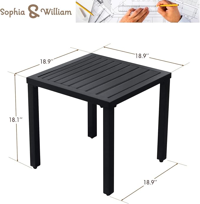 Sophia & William Small Metal End Side Table, Indoor Outdoor Square Bistro Tables, Portable Coffee Table, Rust & Weather Resistant, Black, 18.9"