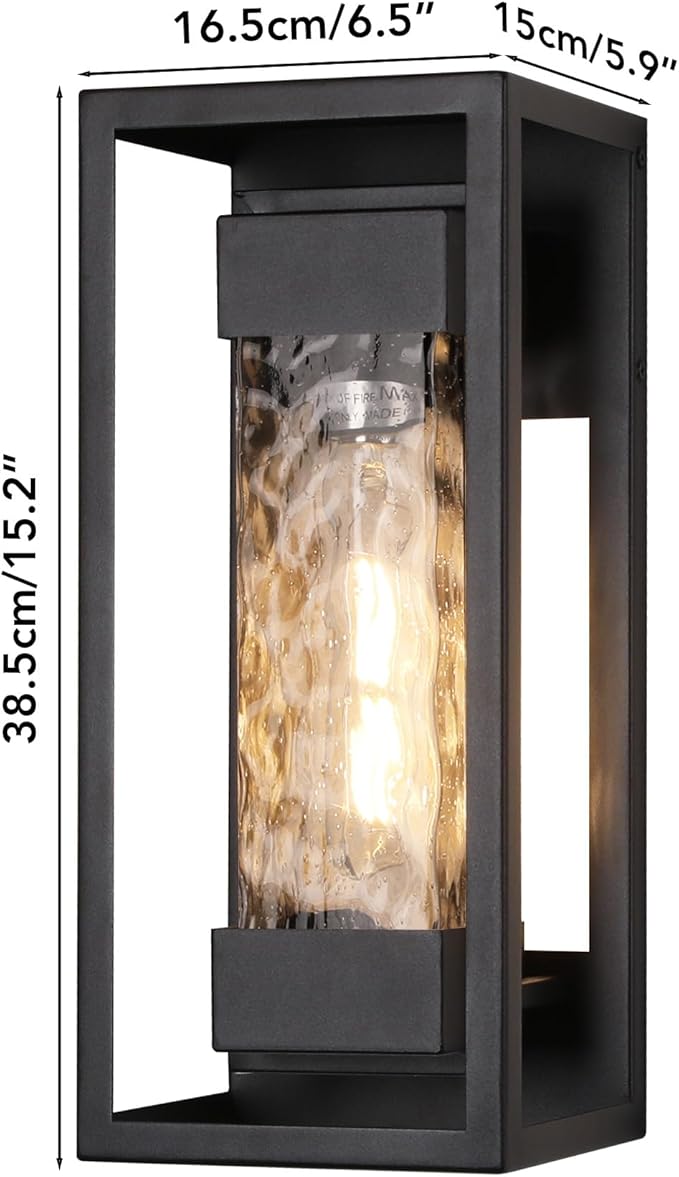 Modern Outdoor Light Fixture, Exterior Wall Sconce Waterproof Porch Light, Outside Lamp for House with Water Glass for Garage Doorway