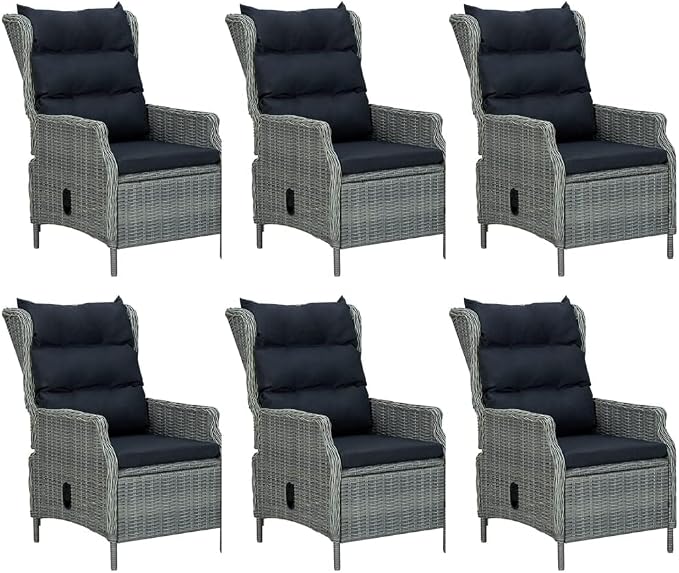 7 Piece Patio Dining Set with Light Gray Poly Rattan, Tempered Glass Table, and Adjustable Chairs for Garden