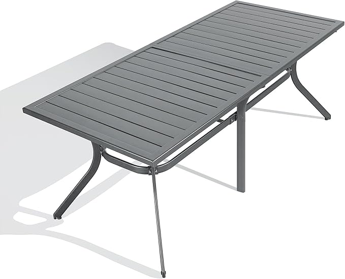 PURPLE LEAF 6-8 Person Outdoor Aluminum Dining Table with Height Adjustable Feet and Slatted Tabletop Large Rectangle Patio Table for Garden Porch Deck
