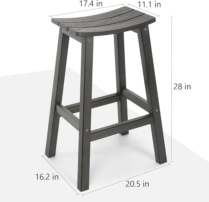 Stoog All-Weather Bar Stools Set of 2, 28" Outdoor Barstools, Never Rot or Fade, Low Maintenance HIPS Furniture for Bar, Kitchen Counter, Deck & Patio, Grey