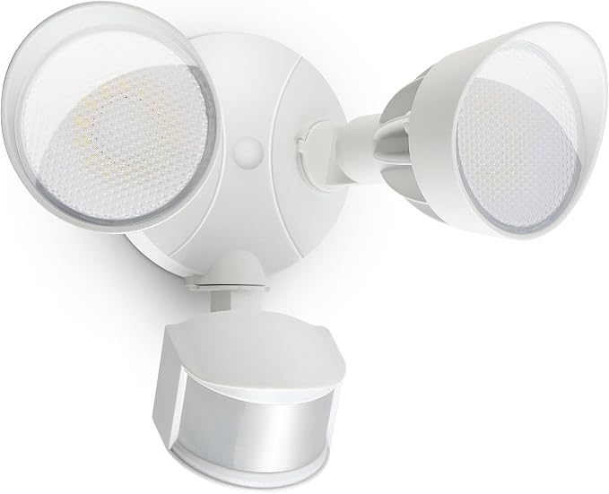 45W 5500LM PIR Motion Sensor Outdoor Lights, Dual Head LED Flood Light, 5000K Daylight, IP65 Waterproof Hardwired Dusk to Dawn Motion Detector Security Light for Outside Garage Yard (White)