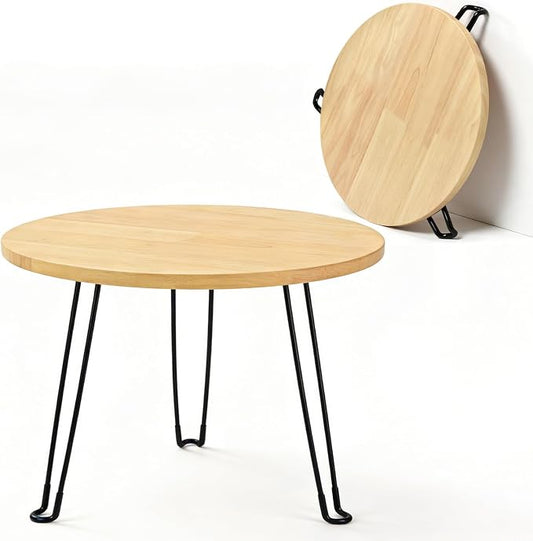 Foldable Outdoor Side Table, Small Round Patio Table for Outside Coffee Tea Indoor End Table, Easy Assembly Picnic Table for Patio, Balcony, Camping